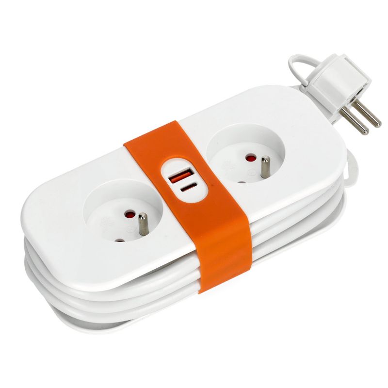 Przedłużacz Kobi 2gn+usb/1,4m/Zu/1,5mm biały 1szt.