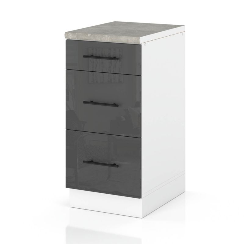 Szafka Kuchenna Hurtownia-Mebli Stojąca Z Szufladami D40S3 MET sPremium 40cm Biały Mat Szary Połysk 40x52x85 cm 1szt.