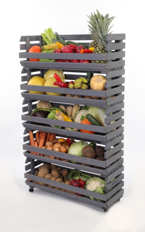 Regał na warzywa i owoce MODO24 na kółkach 132x77x30 cm 5 skrzynek impregnat szary 1 szt