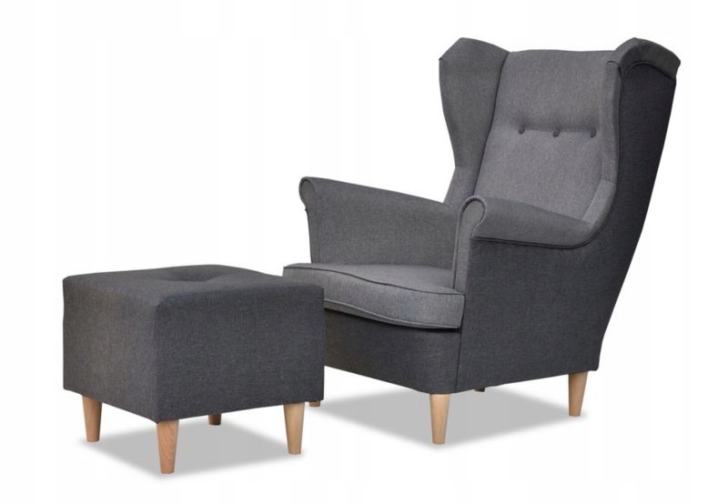 Fotel uszak do salonu z podnóżkiem Family Meble ARI szaro szary 1szt