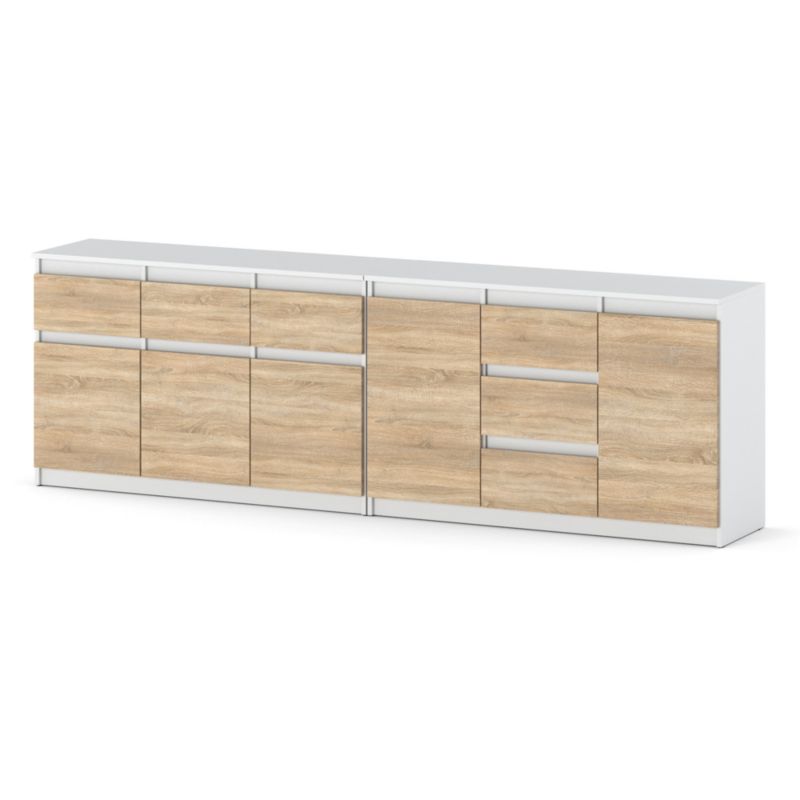 Komoda Hurtownia-Mebli Szuflady 6 Agnolia Best 240cm Biały Mat Dąb Sonoma 240x35x75 cm 1szt.