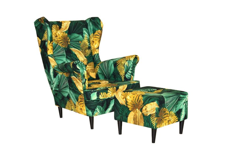Fotel uszak do salonu z podnóżkiem Family Meble ARI PRINT zielony 1szt