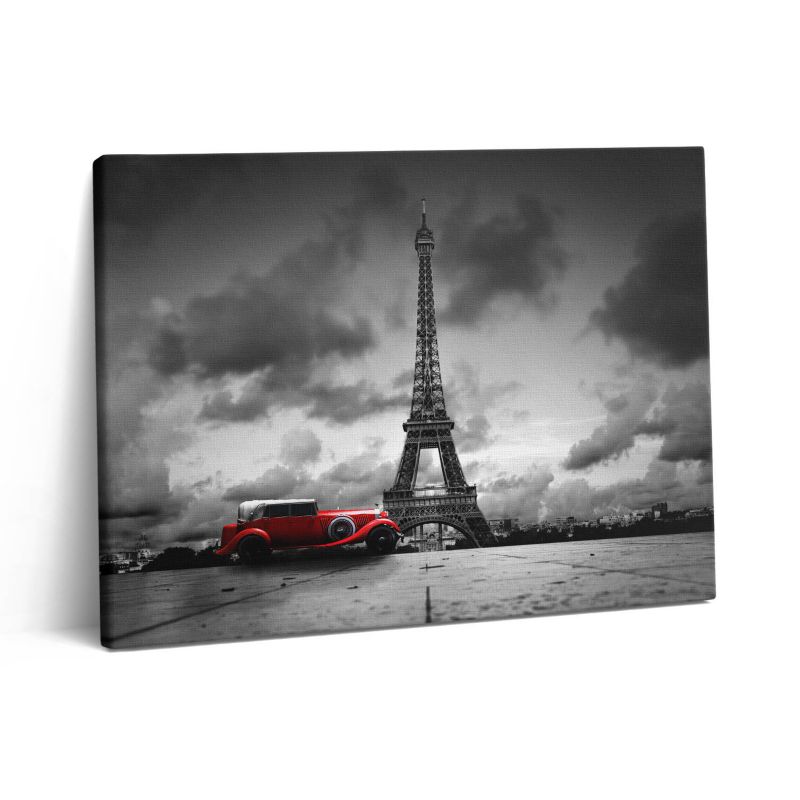 Obraz na płótnie Wallfluent 80x60 cm Wieża Eiffla i czerwony samochód 1 szt.