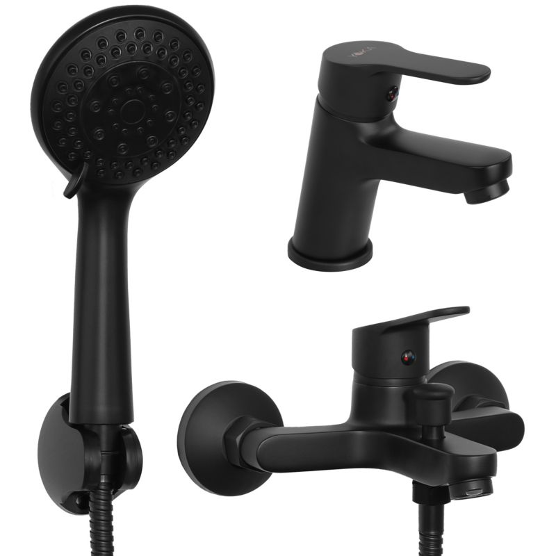 Zestaw baterii łazienkowych ASTAT - YOKA HOME umywalkowa wannowo prysznicowa czarny mat loft - 2 szt.