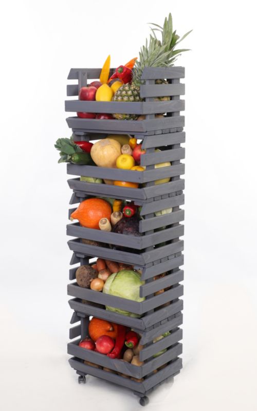 Regał na warzywa i owoce MODO24 na kółkach 132x37x30 cm 5 skrzynek impregnat szary 1 szt