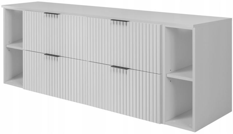 Szafka łazienkowa Furnidea 160 cm wisząca biała z blatem biały mat i regałami białymi Flow 1 szt.