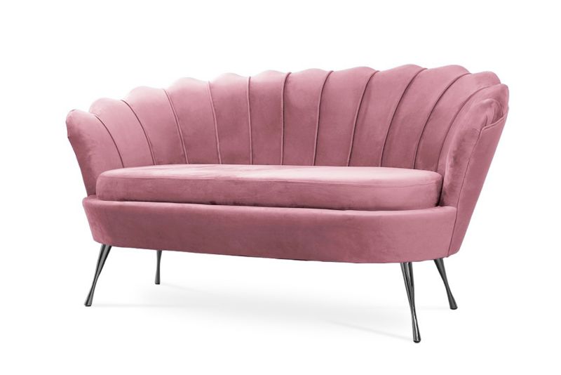 Sofa tapicerowana Bettso Muszelka na srebrnej nodze wygodna w stylu glamour różowy 1szt.