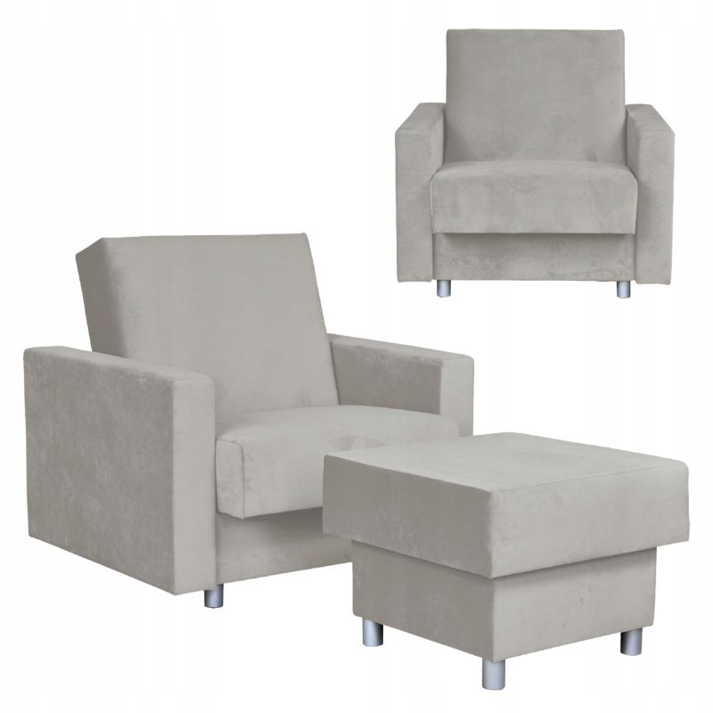 Fotel do salonu rozkładany z podnóżkiem pojemnikiem Family Meble Alicja szary 1szt