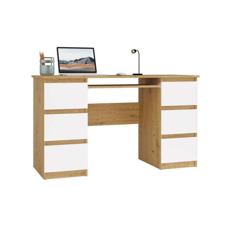 Biurko Topeshop Kuba Dąb Artisan Biel 130x76x59 cm 1 szt