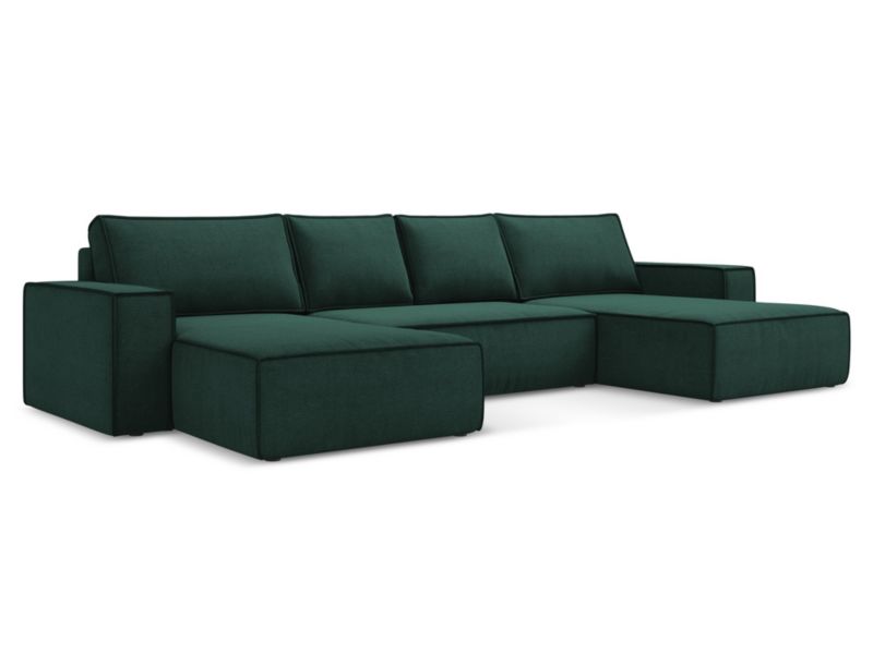 Sofa panoramiczna z funkcją spania LaMiaSofa LIVORNO z tkaniny strukturalnej 398x185 cm butelkowa zieleń 1 szt.