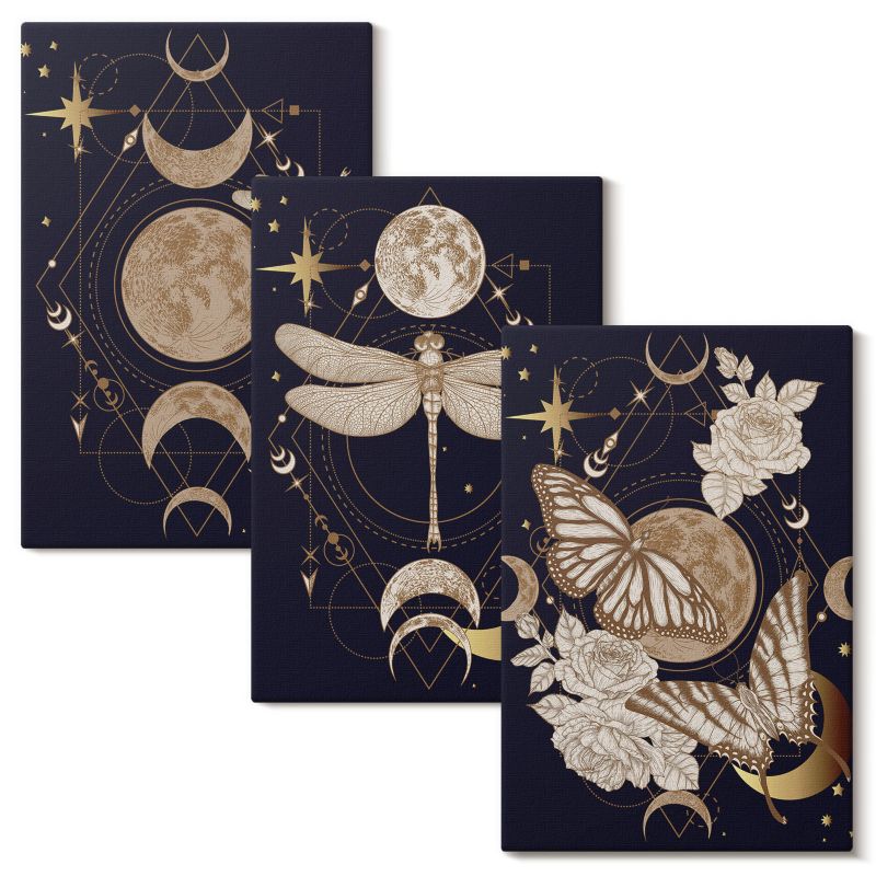 Tryptyk Na Ścianę Do Biura Wallfluent 20x30 cm Motywy przyrody księżyc kwiaty 3 szt.