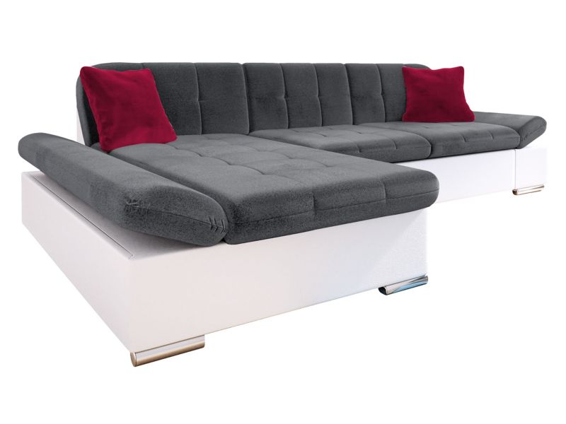 Narożnik z funkcją spania MIRJAN 24 Malwi lewy biała ekoskóra/stalowy szary/wiśniowy 1 szt.