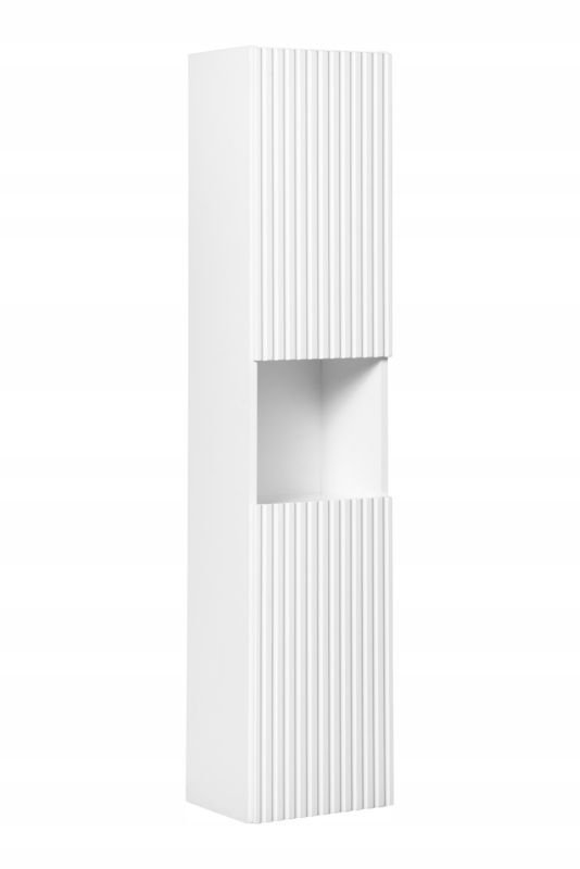 Szafka łazienkowa wisząca słupek 140 cm z frontem ryflowanym Nova White Biała Furnidea 1 szt.