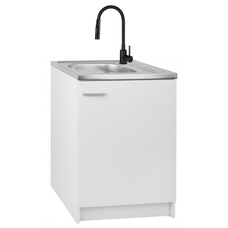 Szafka Kuchenna Stamar Biała 600x600mm Zlew Bateria Deante Czarna Elastyczna 2w1 Syfon 1 szt