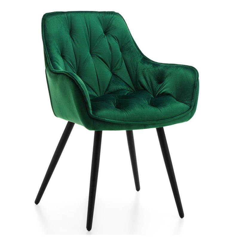 Krzesło tapicerowane New Home SIENA zielone pikowane welurowe z podłokietnikami 1 szt.