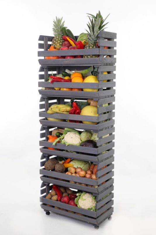 Regał na warzywa i owoce MODO24 na kółkach 157x57x30 cm 6 skrzynek impregnat szary 1 szt