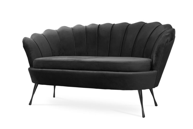 Sofa tapicerowana Bettso Muszelka na czarnej nodze wygodna w stylu glamour czarny 1szt.