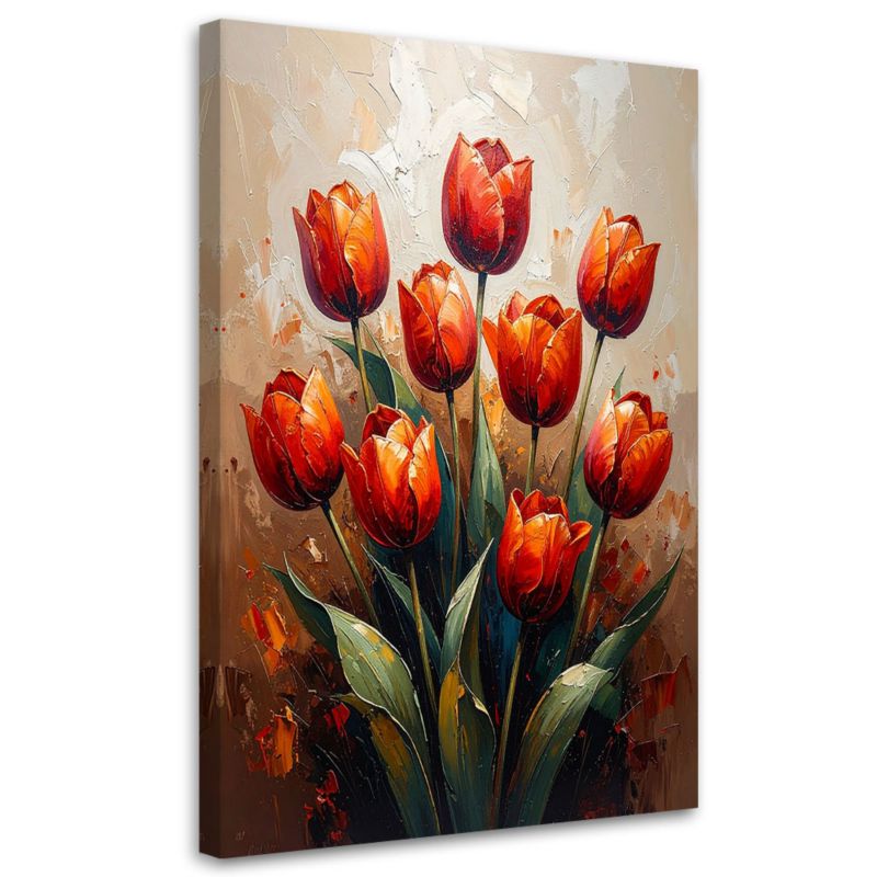 Obraz do salonu Feeby Czerwone Tulipany Kwiaty beżowe tło 60x90cm 1szt