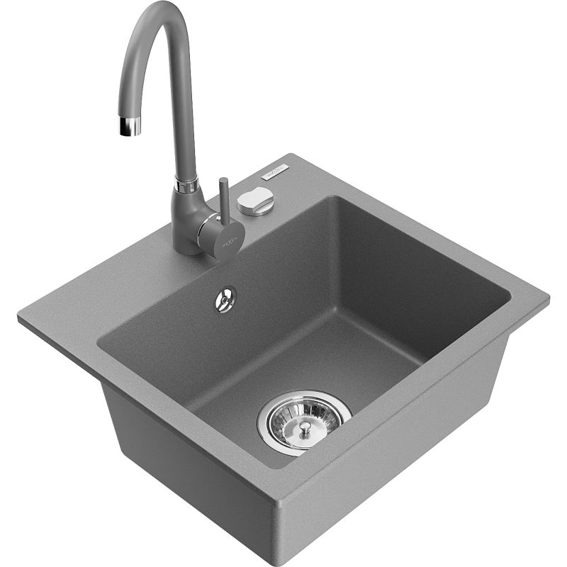 Zlewozmywak granitowy 1-komorowy Mexen Pablo z ociekaczem i baterią kuchenną Aster beżowy - 6510-69-73450-70-B 1 szt.