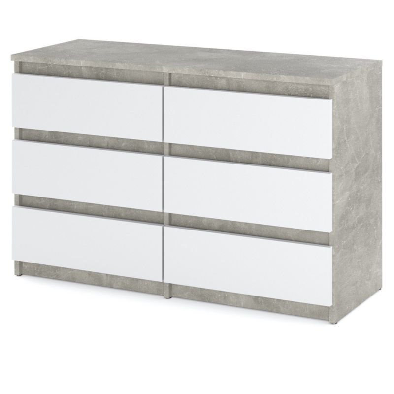 Komoda Hurtownia-Mebli Szuflady 6 Hugo Średnia 100cm Beton Biały Mat 100x33.5x71.5 cm 1szt.