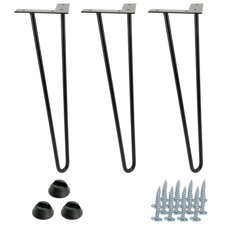 Zestaw 3 nóżek meblowych B&B typu Hairpin wysokość 41 cm 2 pręty kolor czarny 3 szt