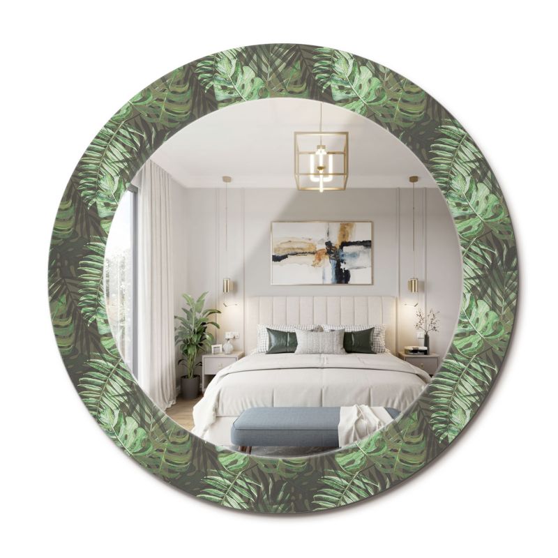 Lustro z Nadrukiem Okrągłe ArtPrintCave 60 cm Liście Tropikalne Ścienne Dekoracyjne do Salonu 1 szt.
