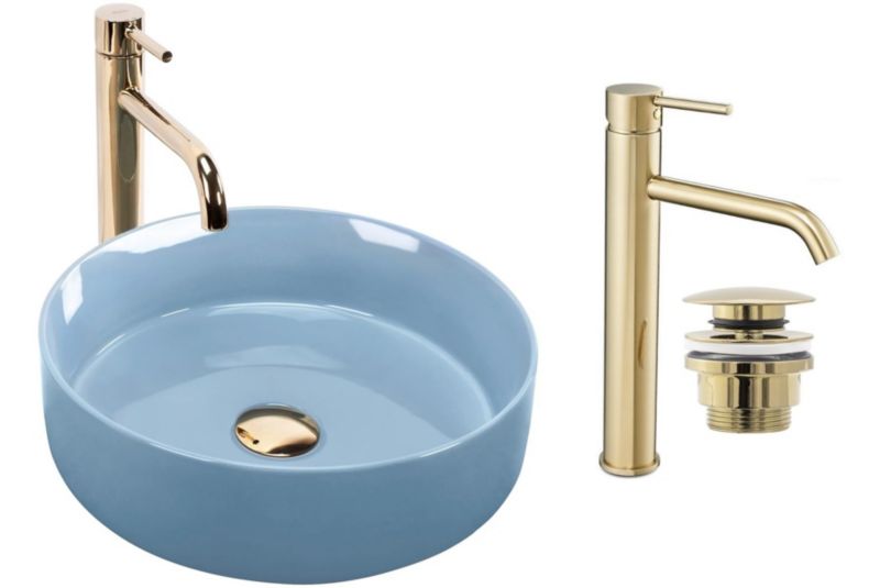 Umywalka nablatowa GTM Design Sami M11 Niebieska z baterią w zestawie 1 szt.