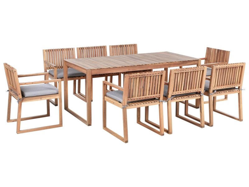 Zestaw ogrodowy dla 8 osób SASSARI PREMIUM z poduszkami Certyfikowane drewno akacjowe Szary 1 kpl