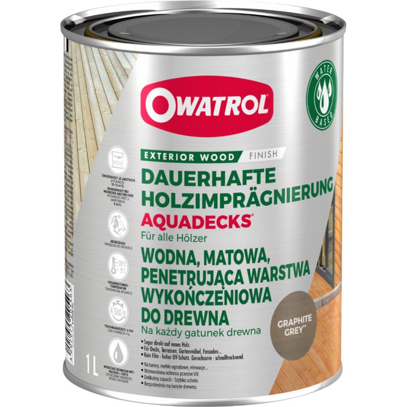 Saturator do wszystkich gatunków drewna Owatrol Aquadecks Graphite Grey 1L 1 szt.