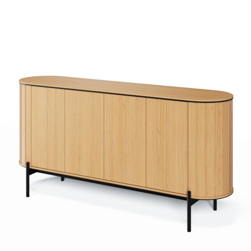 Duża komoda czterodrzwiowa ROTTO z zaokrąglonymi bokami na czarnych nóżkach