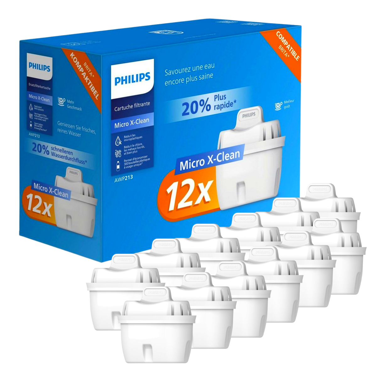 Wkłady filtrujące PHILIPS AWP213/10 do dzbanków. Duży zestaw 12 sztuk wkładów PHILIPS AWP213.