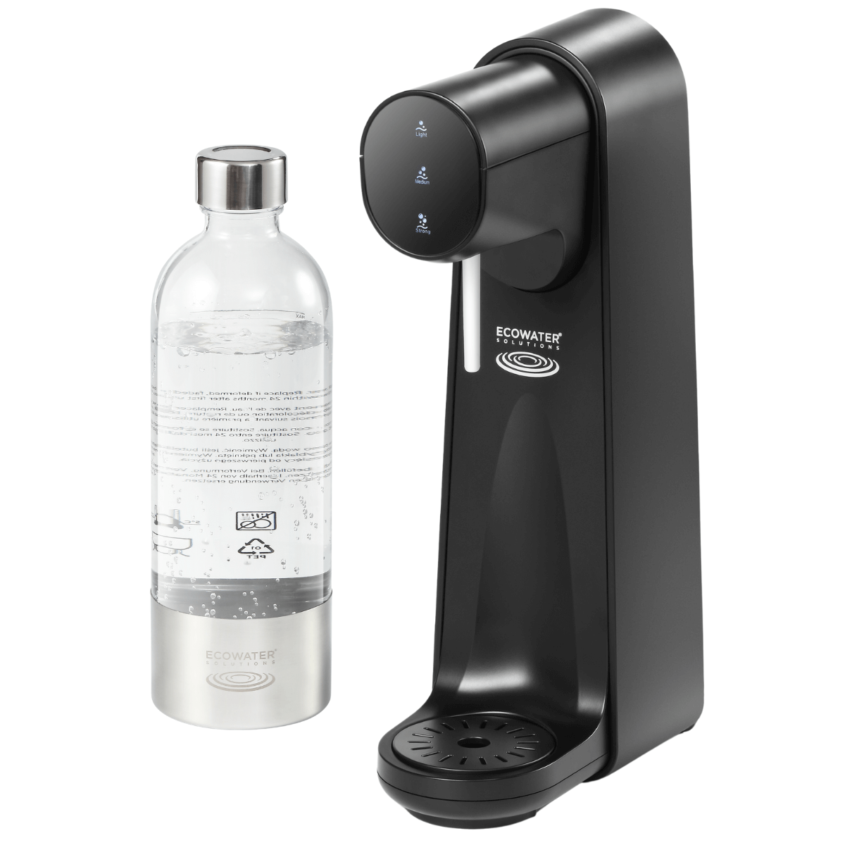 Saturator do gazowania wody Ecowater FIZZO, w kolorze czarnym.