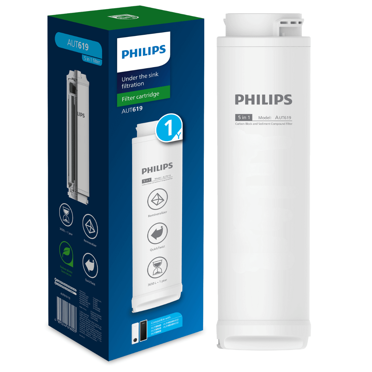 Wkład wymienny 5w1 z remineralizacją PHILIPS AUT619 do filtra AUT8940 i AUT8960.