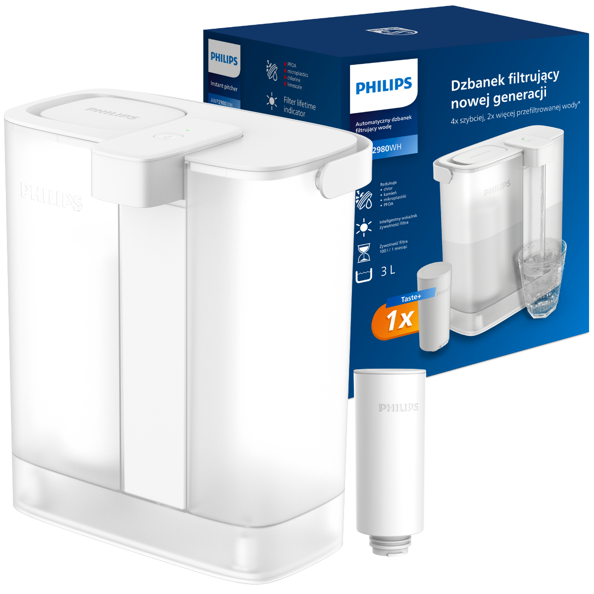 Filtr do wody PHILIPS AWP2980WH z pompą elektryczną. Szybka filtracja wody pitnej.