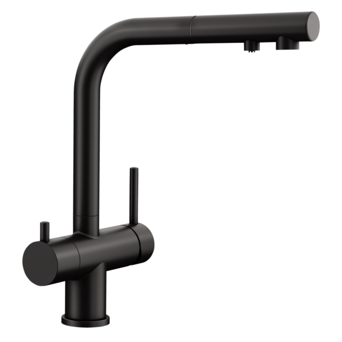 Bateria trójdrożna z wyciąganą wylewką, Blanco Fontas-s II czarny mat. Przyłączenie do filtra wody.