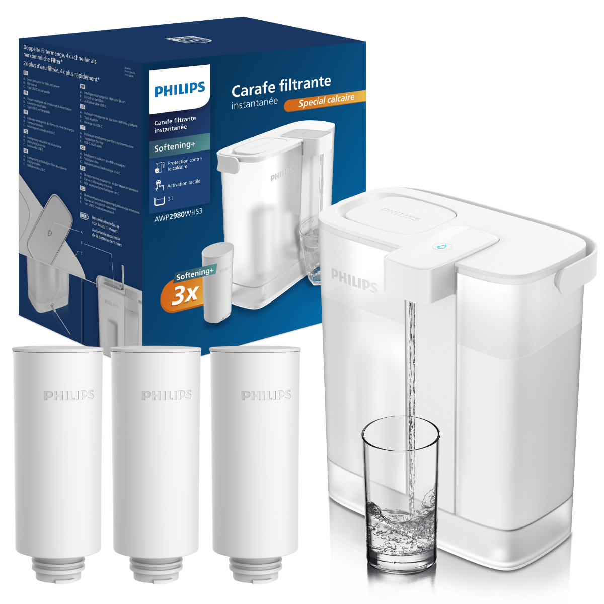 PHILIPS AWP2980WHS3 automatyczny filtr zmiękczający wodę. 3 wkłady w zestawie.
