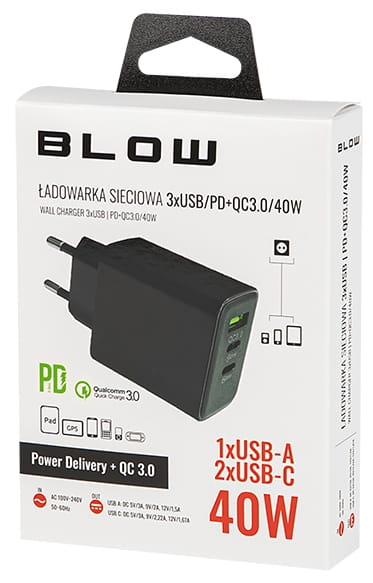 BLOW Ładowarka USB + 2xUSBC 76-011 40W - Henryx24