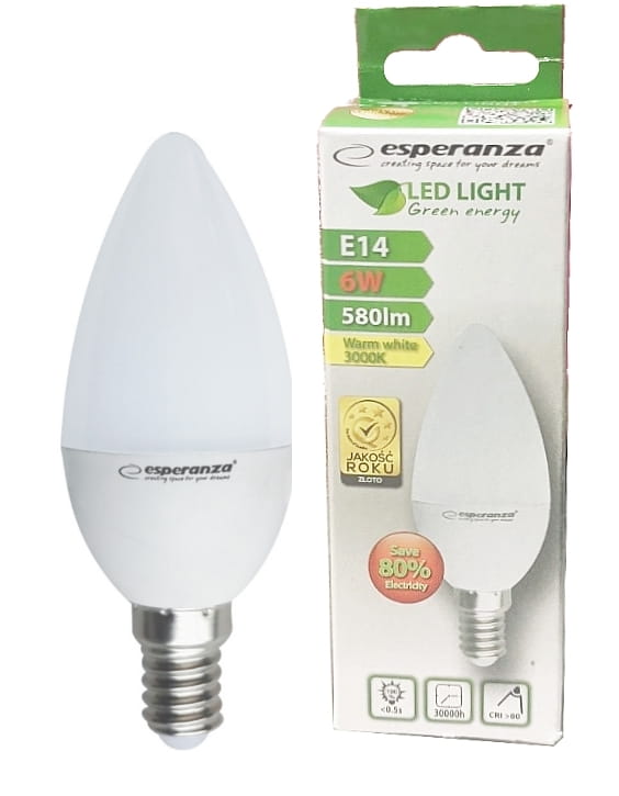 ESPERANZA Żarówka LED E14 6W ELL146 CIEPLY BIAŁY 580LM 3000K - Henryx24