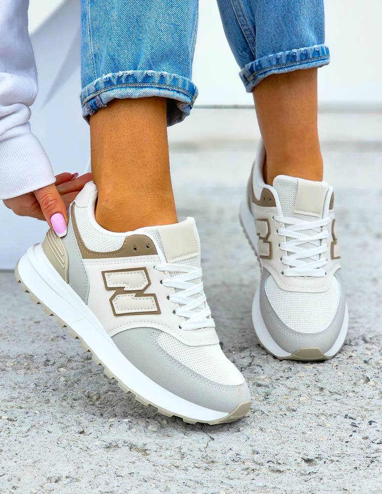 Biało-Beżowe Buty Sportowe Damskie Niu Bee