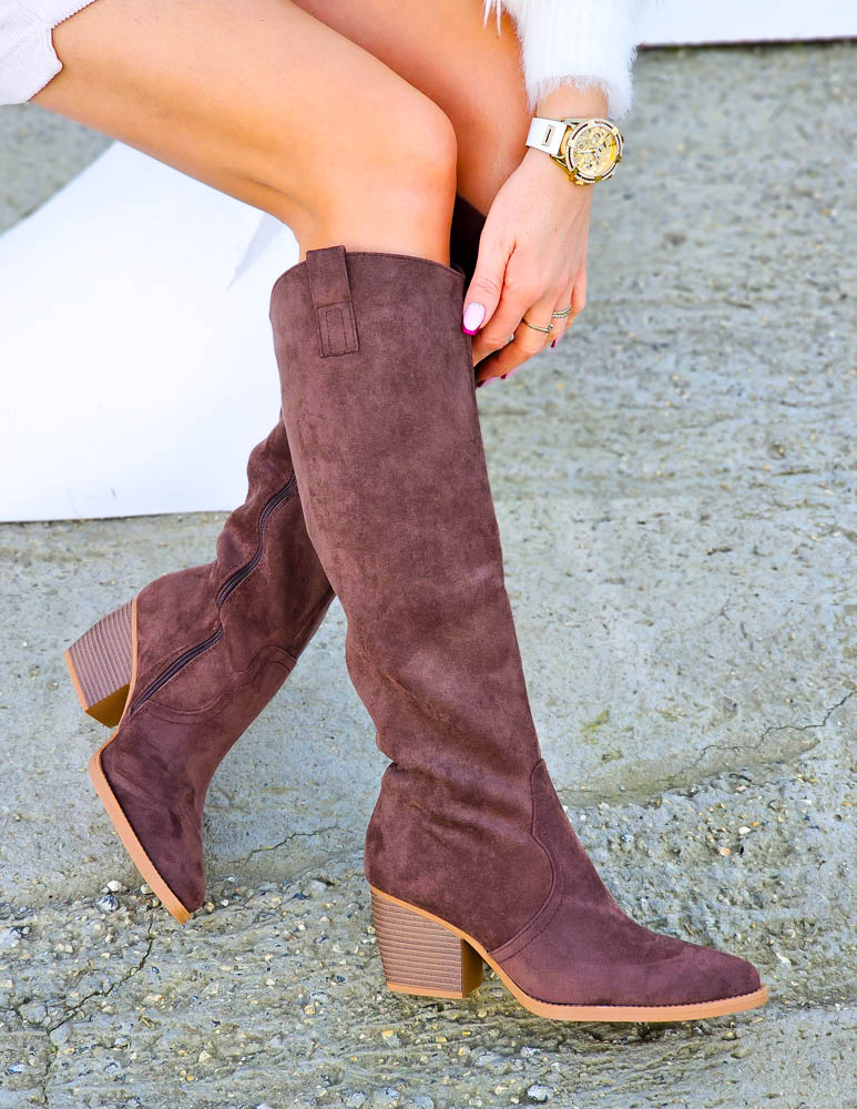 Czekoladowe Zamszowe Kozaki Kowbojki CityChic