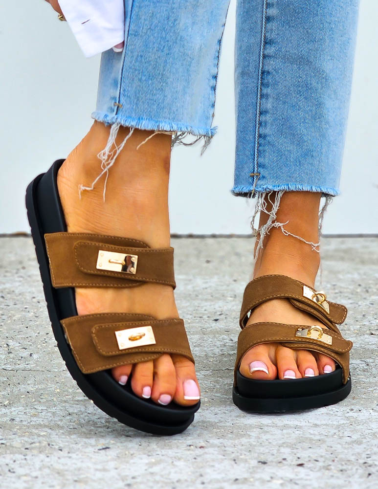 Klapki Na Grubej Podeszwie Basic Trop Brązowe