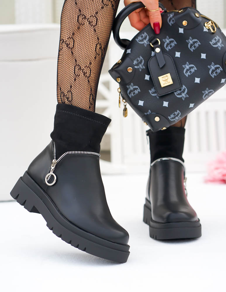 Botki Damskie Buty Zimowe Ocieplane Oficerki z Suwakiem