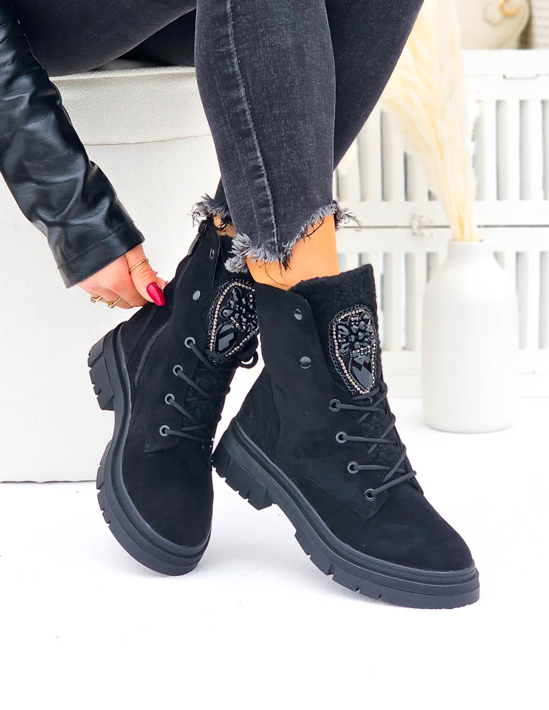 Zamszowe Sznurowane Botki Glany Ocieplane Lovet