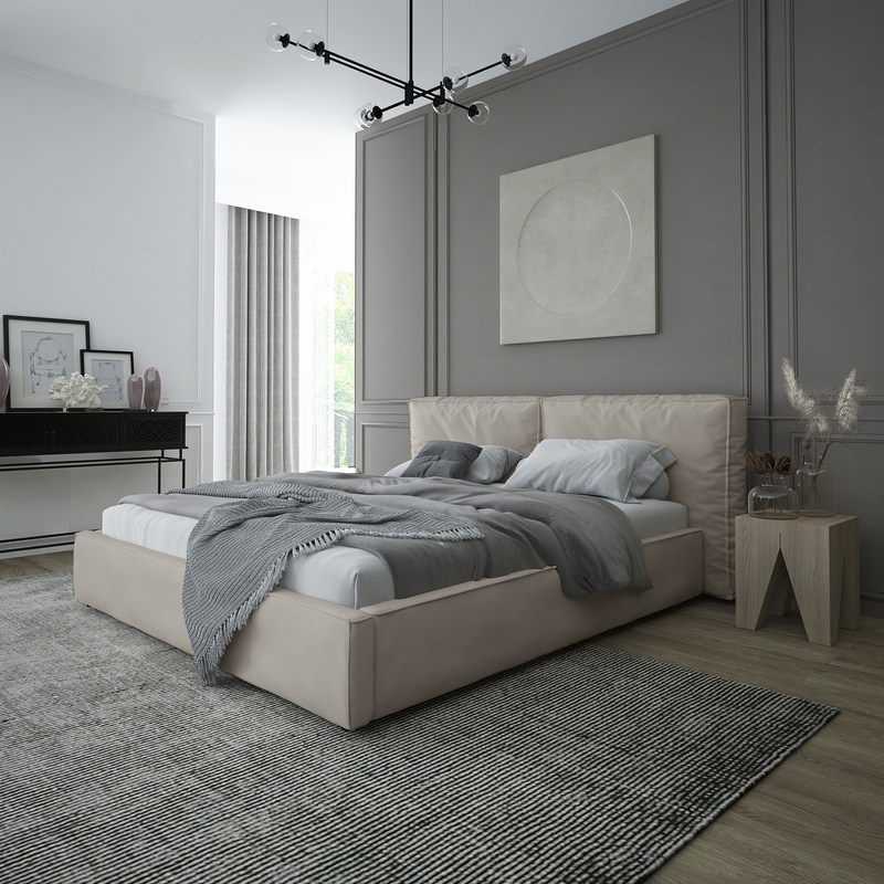Nowoczesne beżowe łóżko tapicerowane 180x200 z pojemnikiem PALISE