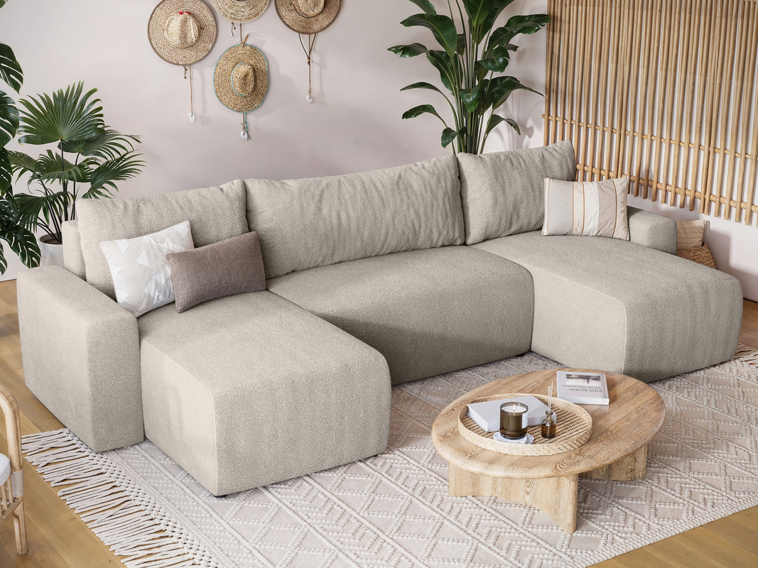 Duży nowoczesny narożnik do salonu z funkcją spania PLUSH U