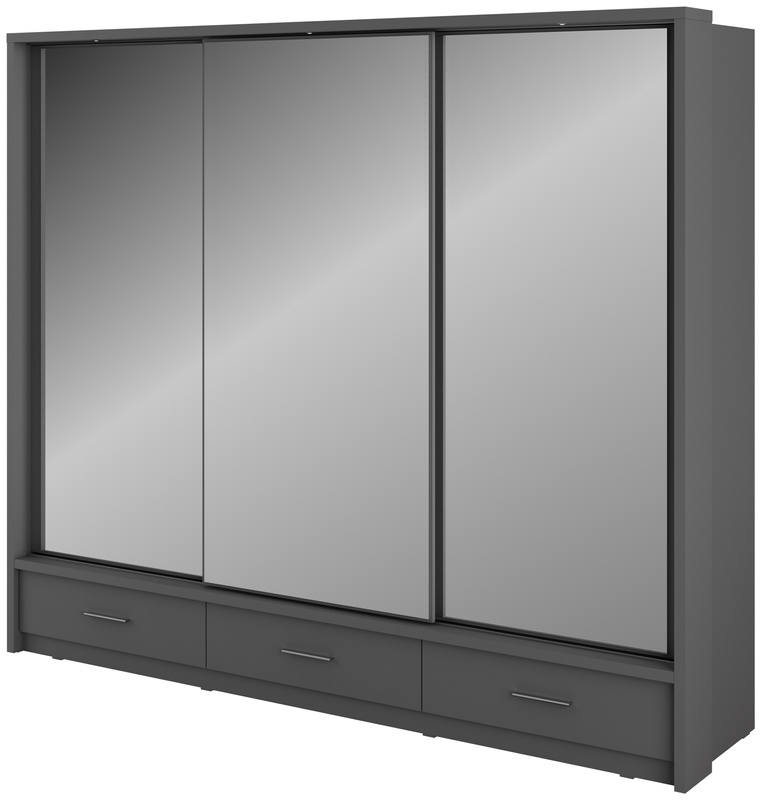 Szara szafa przesuwna z lustrem i szufladami 250 cm ARTI