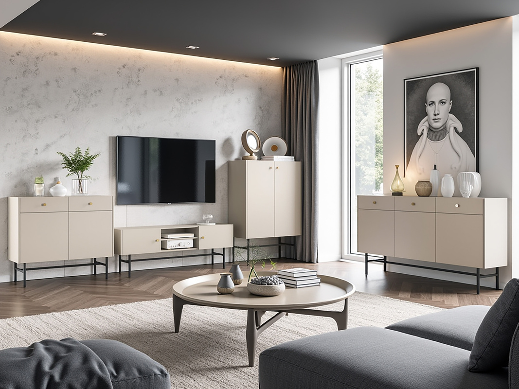 Zestaw mebli do salonu z lamelami DALIA kaszmir