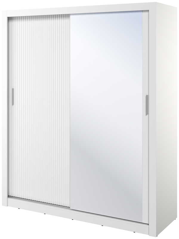 Biała szafa przesuwna 180 cm z lustrem ARTI z ryflowanym frontem