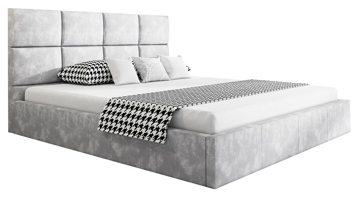 Szare łóżko tapicerowane z pojemnikiem 140x200 cm AMBY