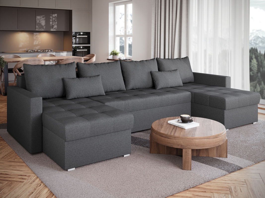 Szary narożnik z funkcją spania HOT U